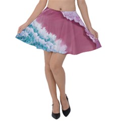 Ocean Waves In Pink Velvet Skater Skirt by GardenOfOphir