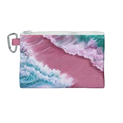 Ocean Waves In Pink Canvas Cosmetic Bag (medium) by GardenOfOphir