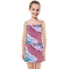 Ocean Waves In Pink Kids  Summer Sun Dress