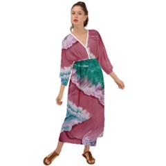 Ocean Waves In Pink Grecian Style  Maxi Dress by GardenOfOphir