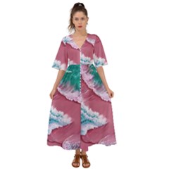 Ocean Waves In Pink Kimono Sleeve Boho Dress by GardenOfOphir