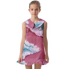 Ocean Waves In Pink Kids  Pilgrim Collar Ruffle Hem Dress by GardenOfOphir