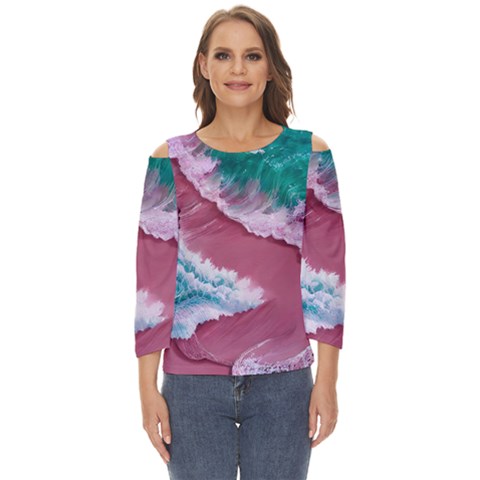 Ocean Waves In Pink Cut Out Wide Sleeve Top by GardenOfOphir