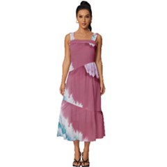 Ocean Waves In Pink Square Neckline Tiered Midi Dress by GardenOfOphir