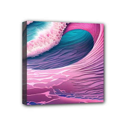 Pink Waves On The Beach Ii Mini Canvas 4  X 4  (stretched) by GardenOfOphir