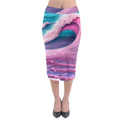 Pink Waves On The Beach Ii Midi Pencil Skirt by GardenOfOphir