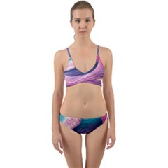 Pink Waves On The Beach Ii Wrap Around Bikini Set by GardenOfOphir