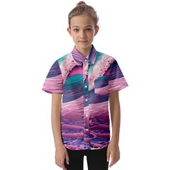 Pink Waves On The Beach Ii Kids  Short Sleeve Shirt by GardenOfOphir