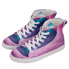 Pink Waves On The Beach Ii Women s Hi-top Skate Sneakers by GardenOfOphir