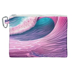 Pink Waves On The Beach Ii Canvas Cosmetic Bag (xl) by GardenOfOphir