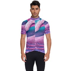 Pink Waves On The Beach Ii Men s Short Sleeve Cycling Jersey by GardenOfOphir