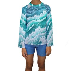 Waves On The Ocean Ii Kids  Long Sleeve Swimwear by GardenOfOphir