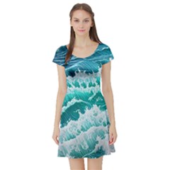 Waves On The Ocean Ii Short Sleeve Skater Dress by GardenOfOphir