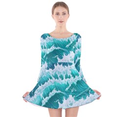 Waves On The Ocean Ii Long Sleeve Velvet Skater Dress by GardenOfOphir