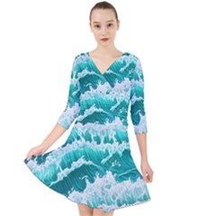 Waves On The Ocean Ii Quarter Sleeve Front Wrap Dress by GardenOfOphir