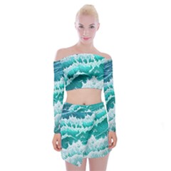 Waves On The Ocean Ii Off Shoulder Top With Mini Skirt Set by GardenOfOphir