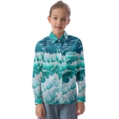 Waves On The Ocean Ii Kids  Long Sleeve Shirt by GardenOfOphir