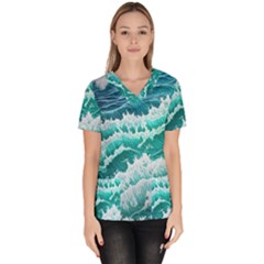 Waves On The Ocean Ii Women s V-neck Scrub Top by GardenOfOphir