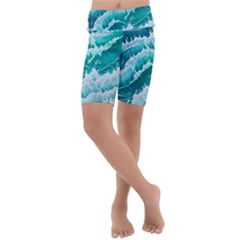 Waves On The Ocean Ii Kids  Lightweight Velour Cropped Yoga Leggings by GardenOfOphir