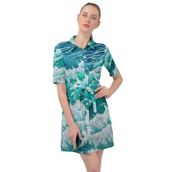 Waves On The Ocean Ii Belted Shirt Dress