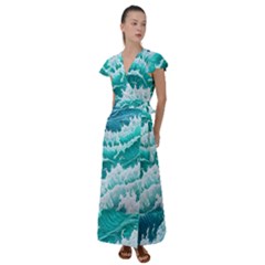 Waves On The Ocean Ii Flutter Sleeve Maxi Dress by GardenOfOphir