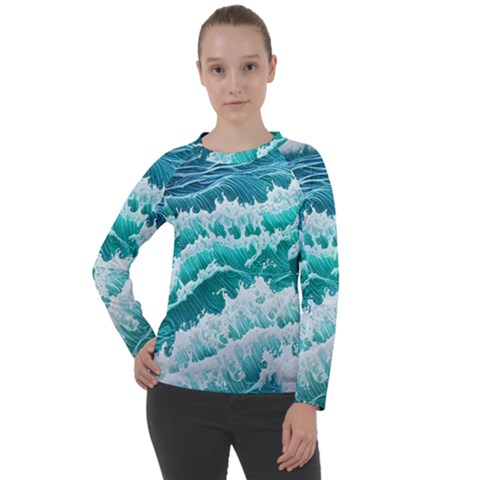 Waves On The Ocean Ii Women s Long Sleeve Raglan Tee by GardenOfOphir