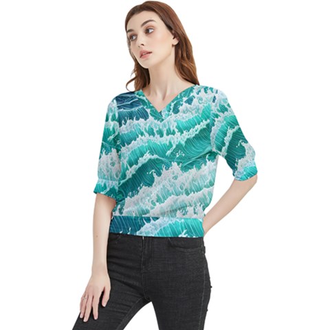 Waves On The Ocean Ii Quarter Sleeve Blouse by GardenOfOphir