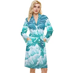 Waves On The Ocean Ii Long Sleeve Velvet Robe by GardenOfOphir