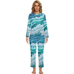 Waves On The Ocean Ii Womens  Long Sleeve Lightweight Pajamas Set by GardenOfOphir