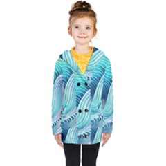 Ocean Waves Pastel Kids  Double Breasted Button Coat by GardenOfOphir