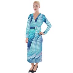 Ocean Waves Pastel Velvet Maxi Wrap Dress by GardenOfOphir