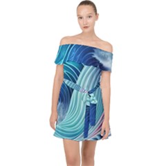 Ocean Waves Pastel Off Shoulder Chiffon Dress by GardenOfOphir