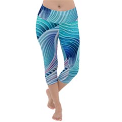 Ocean Waves Pastel Lightweight Velour Capri Yoga Leggings by GardenOfOphir