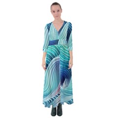 Ocean Waves Pastel Button Up Maxi Dress by GardenOfOphir