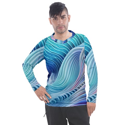 Ocean Waves Pastel Men s Pique Long Sleeve Tee by GardenOfOphir