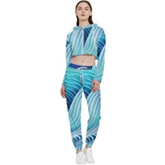 Ocean Waves Pastel Cropped Zip Up Lounge Set by GardenOfOphir