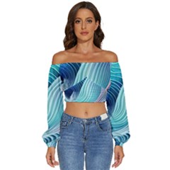 Ocean Waves Pastel Long Sleeve Crinkled Weave Crop Top by GardenOfOphir