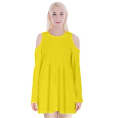 Bumblebee Yellow	 - 	velvet Long Sleeve Shoulder Cutout Dress by ColorfulDresses