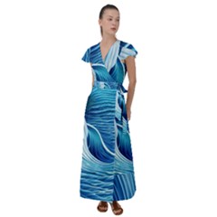 Summertime On The Sea Flutter Sleeve Maxi Dress by GardenOfOphir