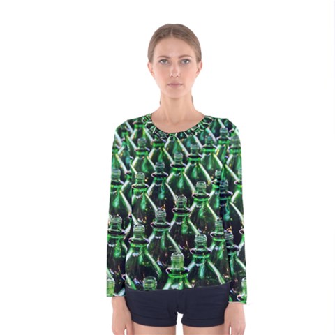 Bottles Green Drink Pattern Soda Refreshment Women s Long Sleeve Tee by Ravend