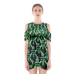 Bottles Green Drink Pattern Soda Refreshment Shoulder Cutout One Piece Dress by Ravend