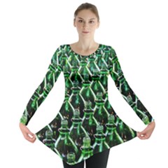 Bottles Green Drink Pattern Soda Refreshment Long Sleeve Tunic  by Ravend