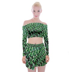 Bottles Green Drink Pattern Soda Refreshment Off Shoulder Top With Mini Skirt Set by Ravend