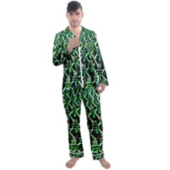 Bottles Green Drink Pattern Soda Refreshment Men s Long Sleeve Satin Pajamas Set by Ravend