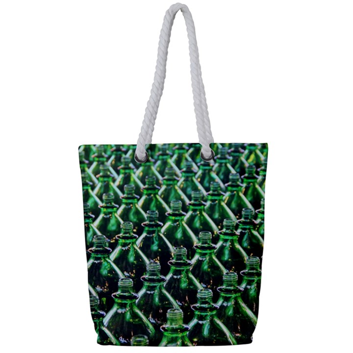 Bottles Green Drink Pattern Soda Refreshment Full Print Rope Handle Tote (Small)