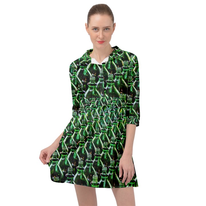 Bottles Green Drink Pattern Soda Refreshment Mini Skater Shirt Dress