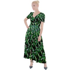 Bottles Green Drink Pattern Soda Refreshment Button Up Short Sleeve Maxi Dress by Ravend