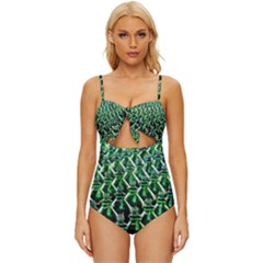 Bottles Green Drink Pattern Soda Refreshment Knot Front One-piece Swimsuit by Ravend