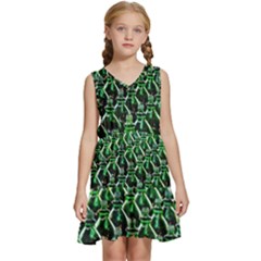 Bottles Green Drink Pattern Soda Refreshment Kids  Sleeveless Tiered Mini Dress by Ravend