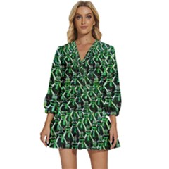 Bottles Green Drink Pattern Soda Refreshment V-neck Placket Mini Dress